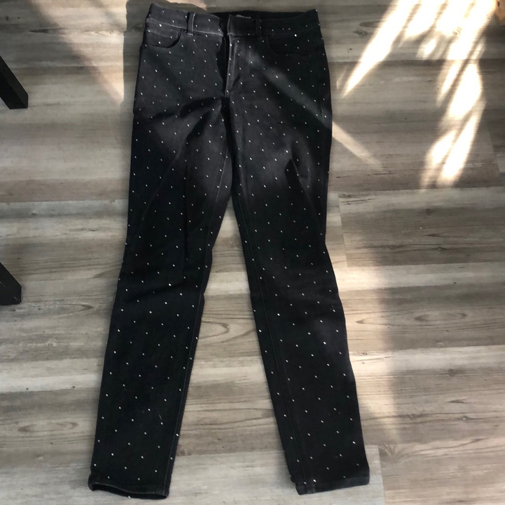 Black hi rise express jeans w/crystals
